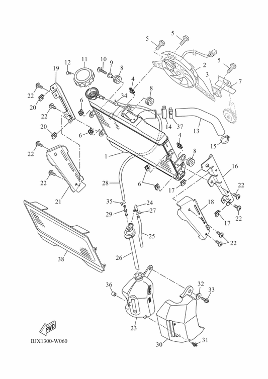 Yamaha 1WS-12578-00 Hose 3 — shown on the Radiator & Hose parts diagram