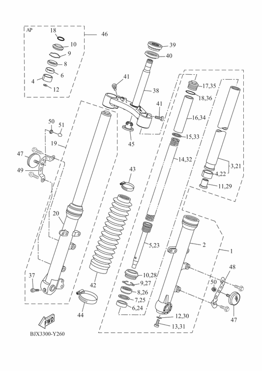 Yamaha 1WS-23170-00 . Cylinder Comp., Front Fork — shown on the Front Fork parts diagram