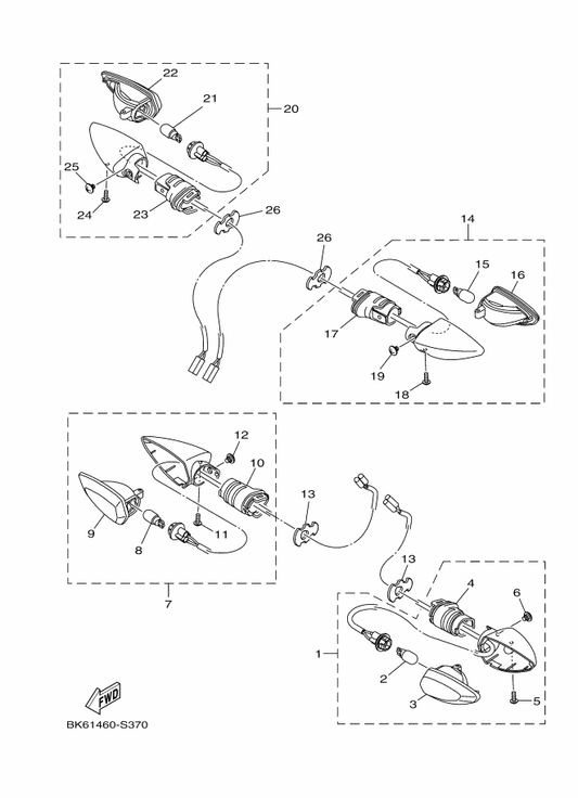 Yamaha B5G-H3310-00 Front Flasher Light Assy 1 — shown on the Flasher Light parts diagram