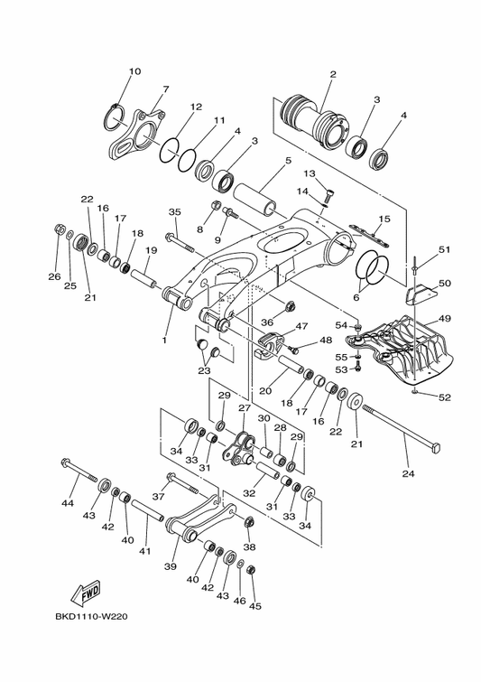 Yamaha 55K-22129-00 Cover, Thrust 2 — shown on the Rear Arm parts diagram