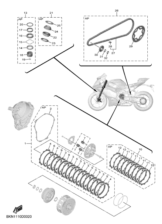Yamaha BKN-W001A-10 Chain & Sprocket Kit — shown on the Maintenance Parts Kit parts diagram