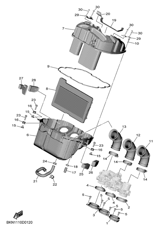 Yamaha BKN-14426-00 Damper 2 — shown on the Intake 2 parts diagram