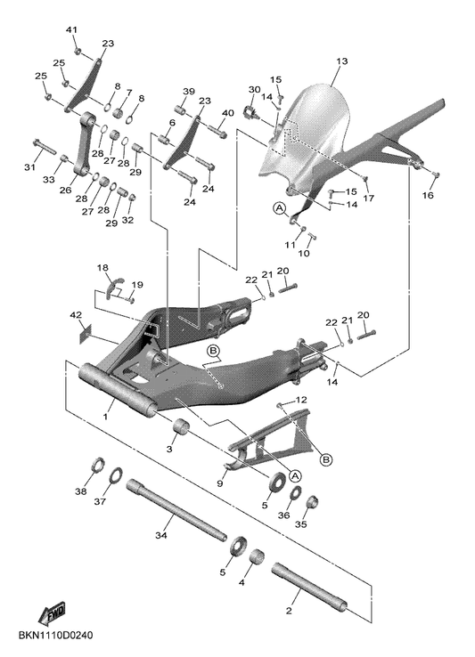 Yamaha BME-22538-00 Stay — shown on the Rear Arm parts diagram
