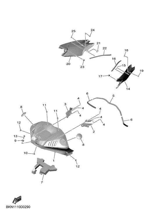Yamaha BKN-2171A-00-P0 Cover, Top — shown on the Fuel Tank 2 parts diagram