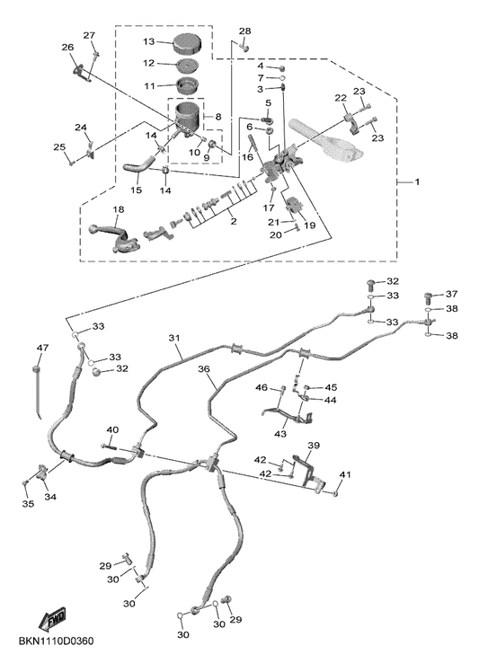 Yamaha BKN-85132-00 Bracket, Reflector 1 — shown on the Front Master Cylinder parts diagram