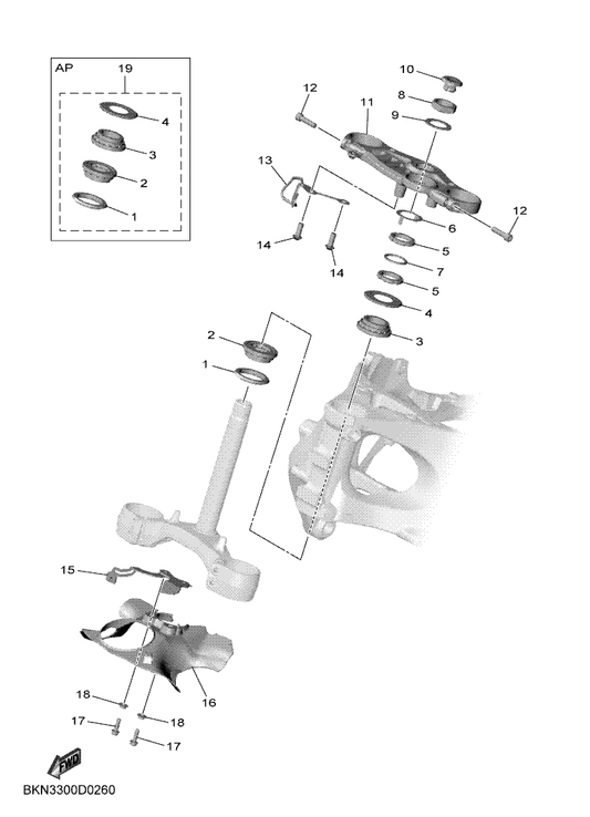 Yamaha BKN-23435-00 Crown, Handle — shown on the Steering parts diagram