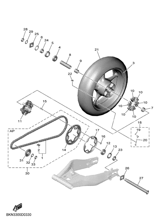 Yamaha 90387-28017 Collar — shown on the Rear Wheel parts diagram
