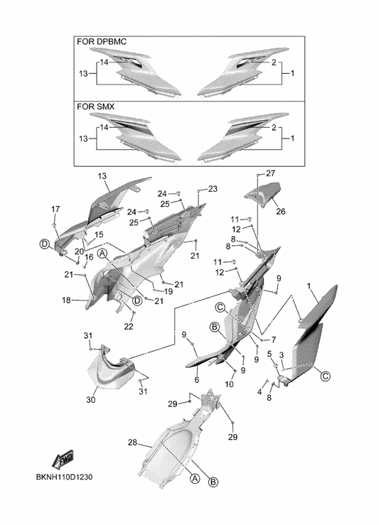 Yamaha BKN-2172X-00 Cover, Taillight — shown on the Side Cover parts diagram