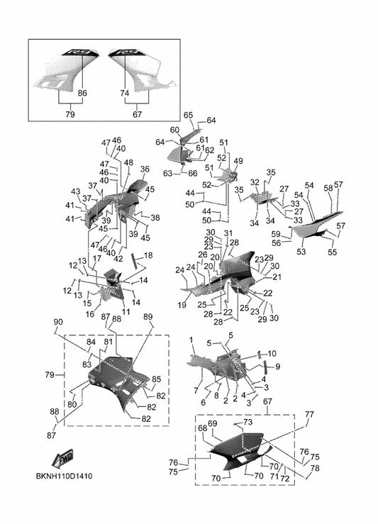 Yamaha BKN-28391-60 . Graphic 1 — shown on the Cowling 2 parts diagram