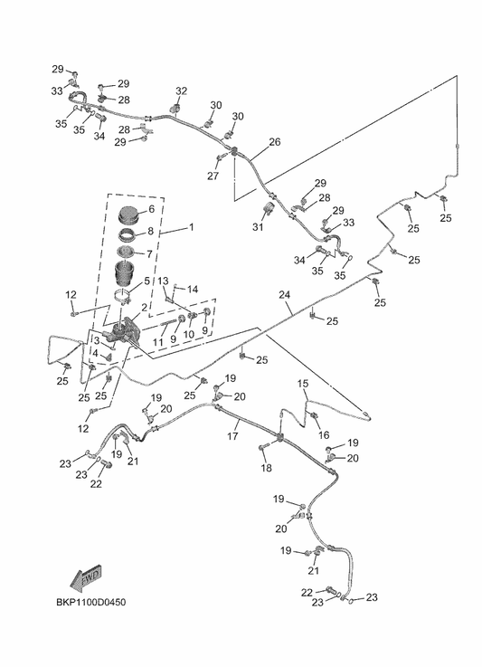 Yamaha B4J-F5871-01 Pipe, Brake — shown on the Master Cylinder parts diagram