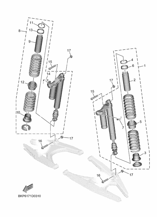 Yamaha BKP-F220U-10 Rr. Shock Absorber Assy. ,2 — shown on the Rear Suspension parts diagram