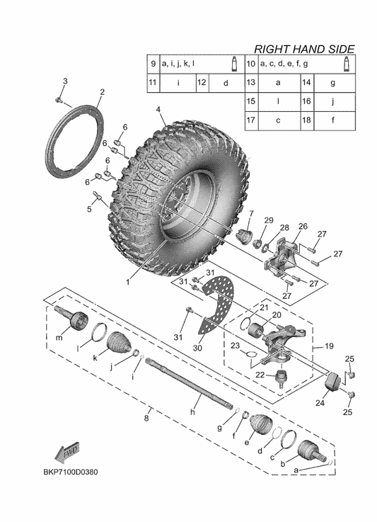Yamaha BKP-F3502-01 Steering Knuckle Assy (Right) — shown on the Front Wheel 2 parts diagram
