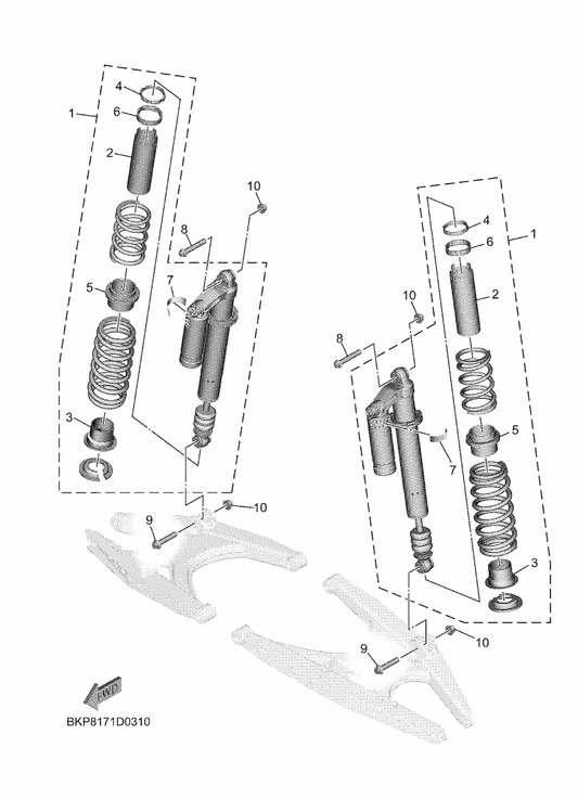 Yamaha BKP-F2210-10 Shock Absorber Assy, Rear — shown on the Rear Suspension parts diagram