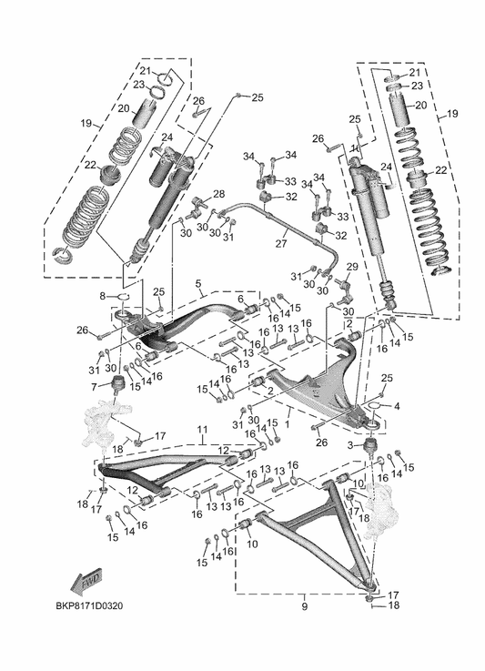 Yamaha BKP-F350B-10 Fr. Shock Absorber Assy. ,2 — shown on the Front Suspension & Wheel parts diagram