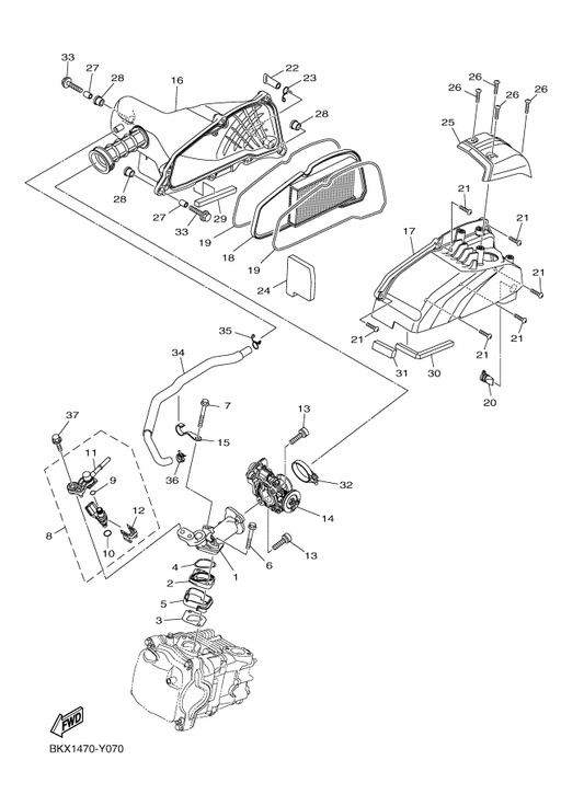 Yamaha 90467-13800 Clip — shown on the Intake parts diagram