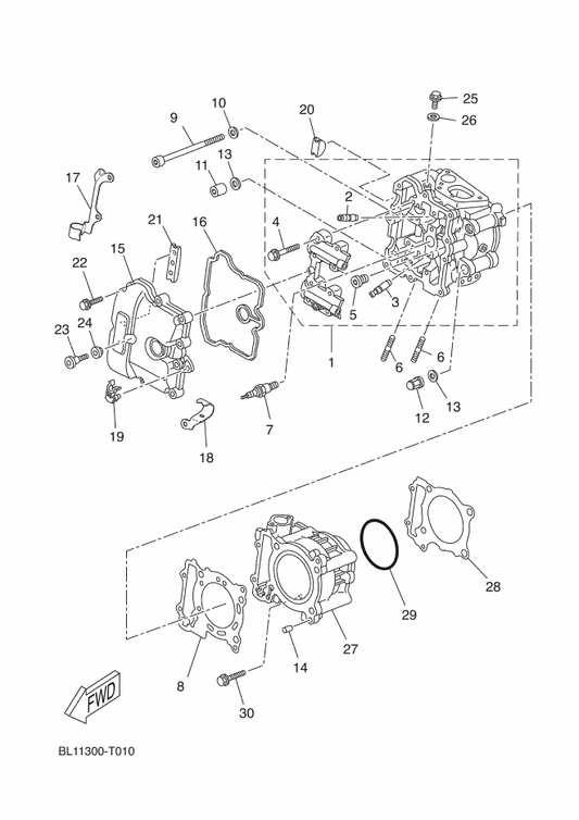 Yamaha 90116-08X05 . Bolt, Stud — shown on the Cylinder parts diagram