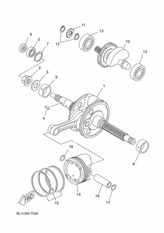Yamaha 93306-304YL Bearing — shown on the Crankshaft & Piston parts diagram