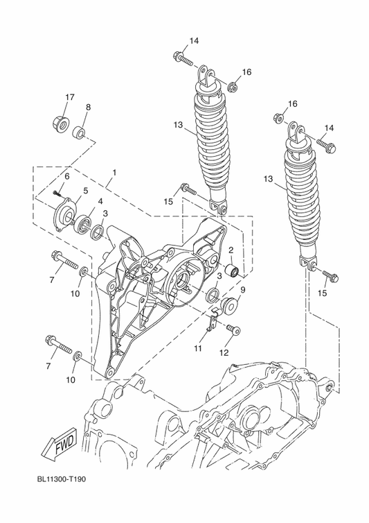 Yamaha 90387-15X21 Collar — shown on the Rear Arm & Suspension parts diagram