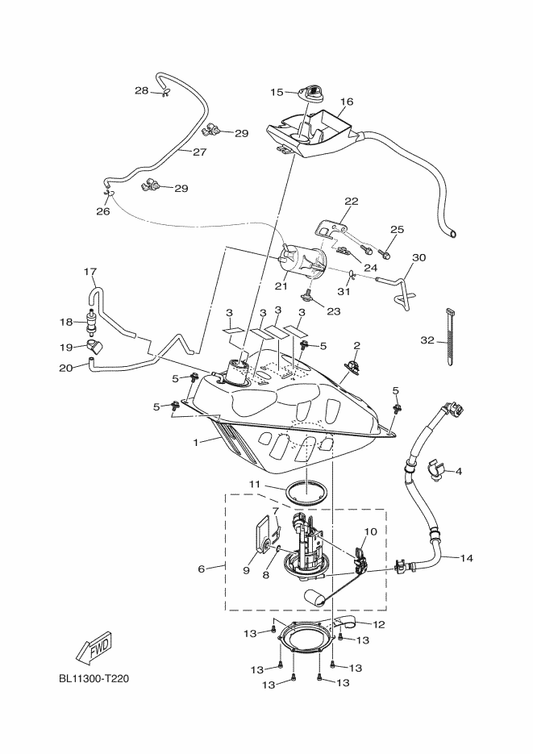 Yamaha BL1-E3971-01 Pipe, Fuel 1 — shown on the Fuel Tank parts diagram