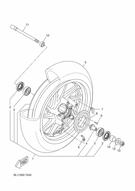Yamaha BL1-F5160-00 Cast Wheel, Front — shown on the Front Wheel parts diagram