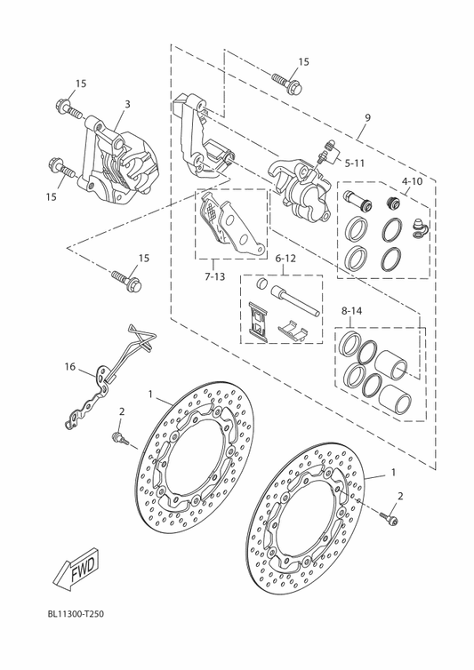 Yamaha 1SD-F580T-01 Caliper Assy (Left) — shown on the Front Brake Caliper parts diagram