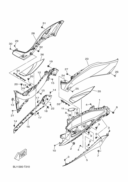 Yamaha BL1-F171L-00-P5 Mole, Side Cover 1 — shown on the Stand & Footrest 2 parts diagram
