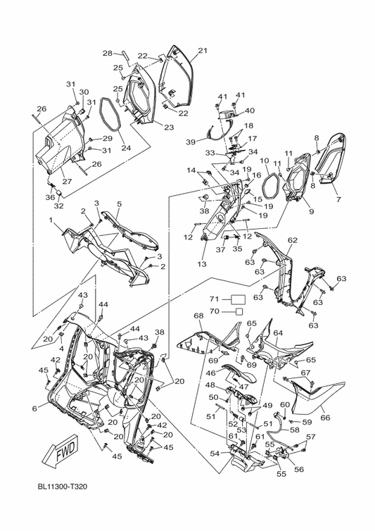 Yamaha BL1-F8312-00-P1 Leg Shield 2 — shown on the Leg Shield parts diagram