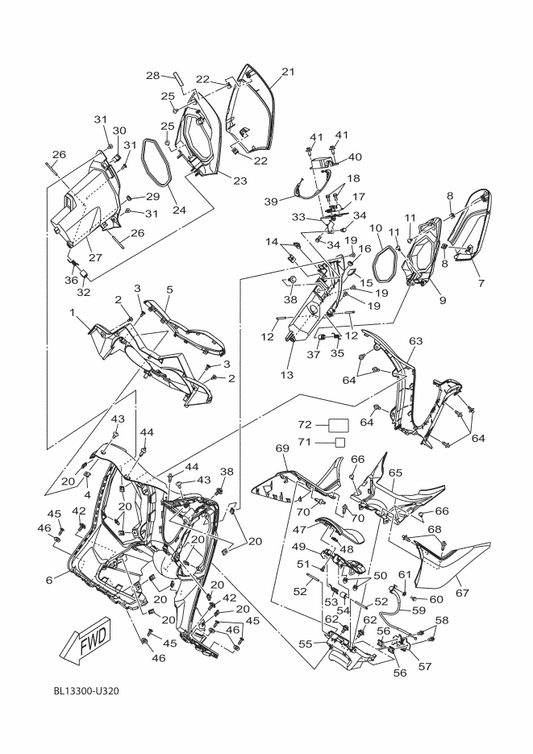 Yamaha BL1-F74A8-00-P2 Lid, Fuel — shown on the Leg Shield parts diagram