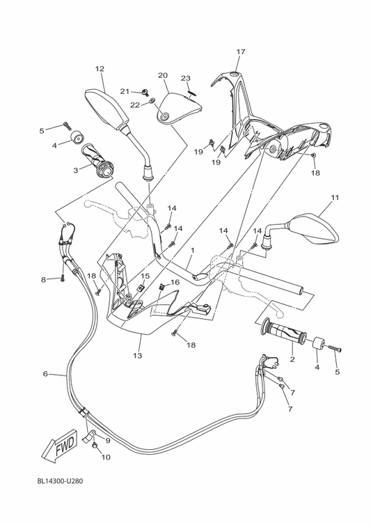 Yamaha BL2-F6301-01 Throttle Cable Assy — shown on the Steering Handle & Cable parts diagram