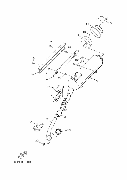Yamaha 2DM-E4611-01 Pipe, Exhaust 1 — shown on the Exhaust parts diagram