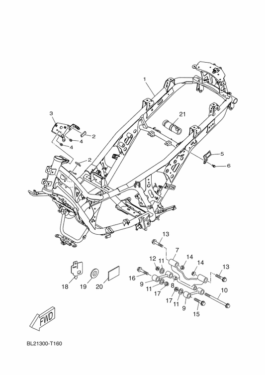 Yamaha BL1-F174X-00 Damper — shown on the Frame parts diagram