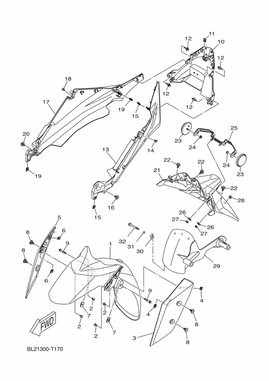 Yamaha B74-F172A-00 Panel 1 — shown on the Fender parts diagram
