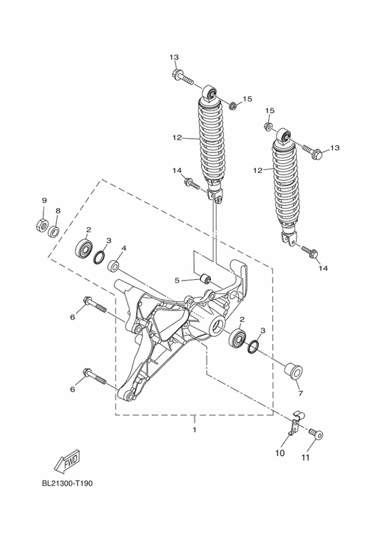Yamaha BL2-F2210-00 Shock Absorber Assy, Rear — shown on the Rear Arm & Suspension parts diagram