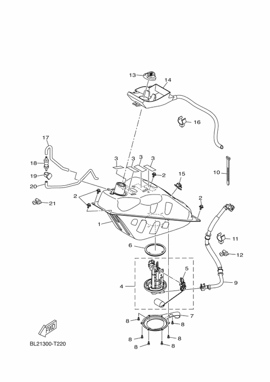 Yamaha BL2-E3971-00 Pipe, Fuel 1 — shown on the Fuel Tank parts diagram