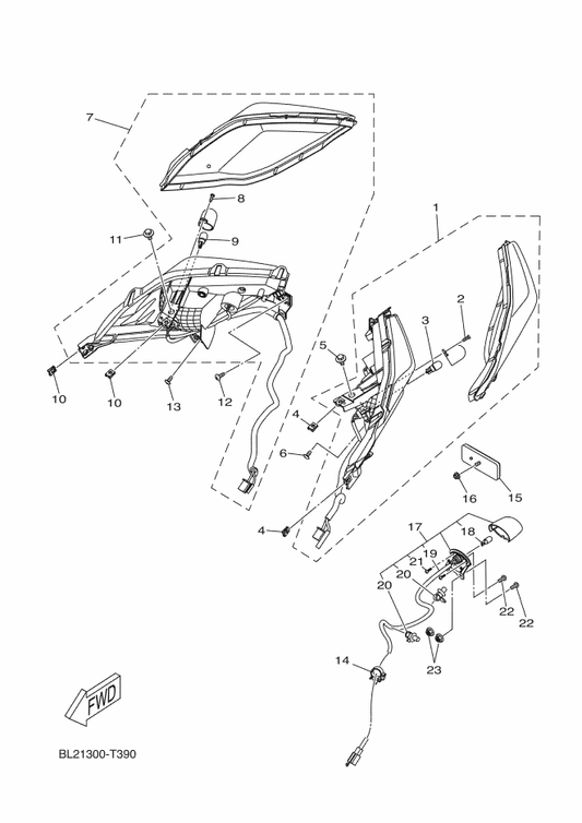 Yamaha B74-H4547-00 . Cord, Licence Light — shown on the Taillight parts diagram