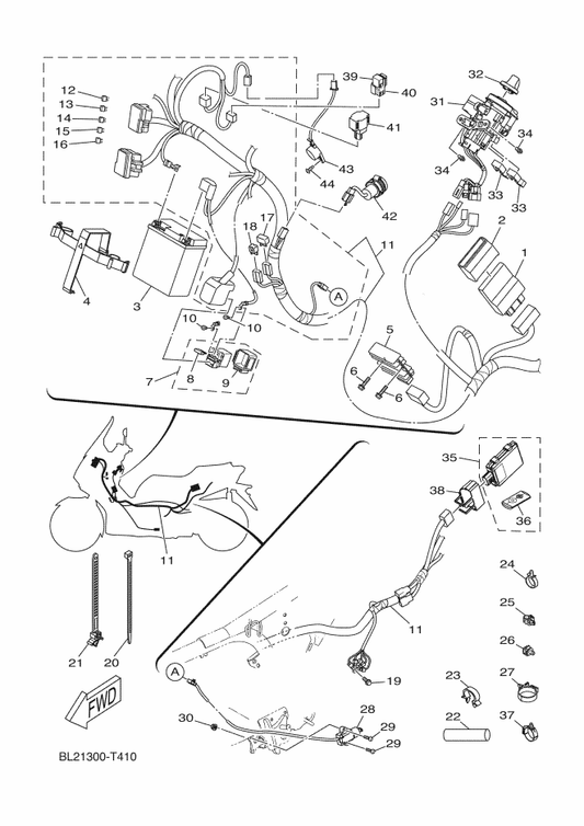 Yamaha 2DM-H2589-10 Protecter, Wire Harness — shown on the Electrical 1 parts diagram