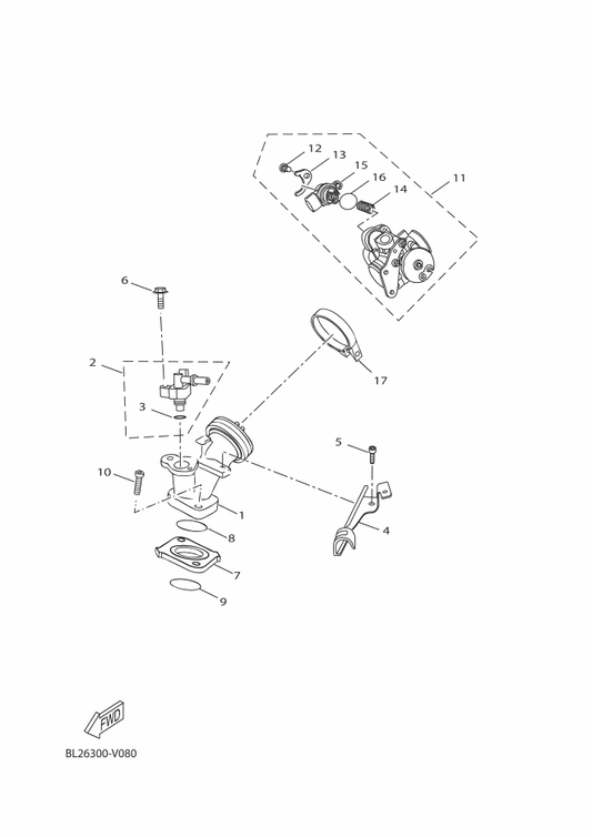 Yamaha 2DM-E3770-01 Injector Assy — shown on the Intake parts diagram