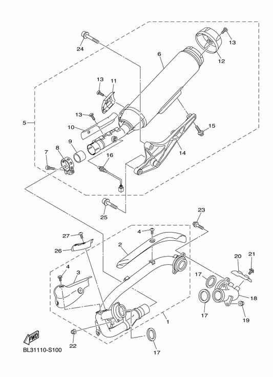 Yamaha BL3-14772-00 . Stay, Muffler 2 — shown on the Exhaust parts diagram