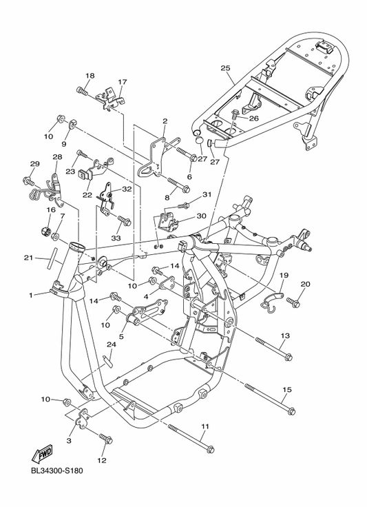 Yamaha 90105-12090 Bolt, Flange — shown on the Frame parts diagram