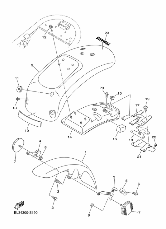 Yamaha BL3-21610-00-P0 Rear Fender Comp. — shown on the Fender parts diagram