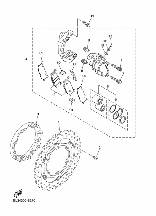 Yamaha BP6-2514A-00 Ring, Wheel 1 — shown on the Front Brake Caliper parts diagram