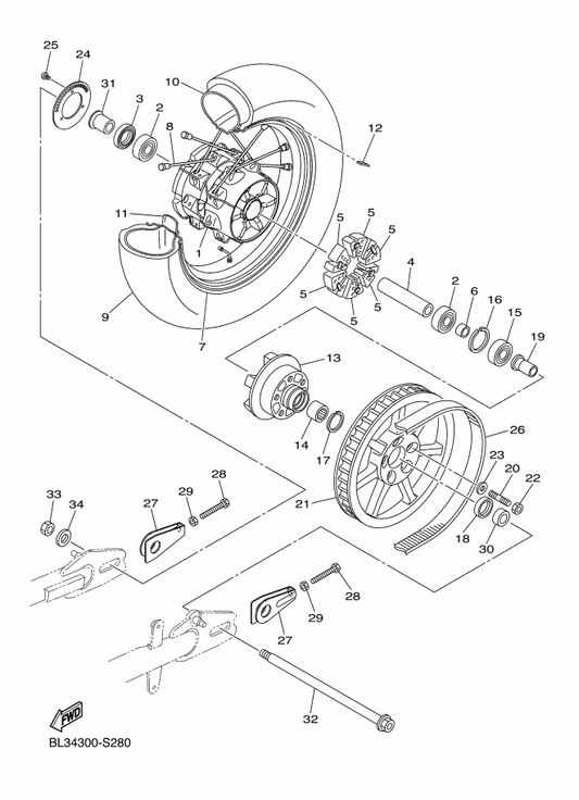 Yamaha 90387-202U8 Collar — shown on the Rear Wheel parts diagram