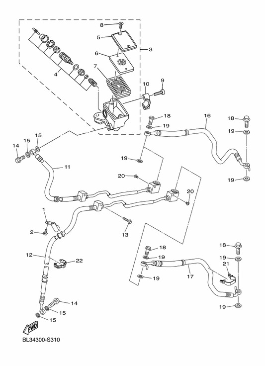 Yamaha BL3-2584B-00 Hose, Brake — shown on the Front Master Cylinder parts diagram