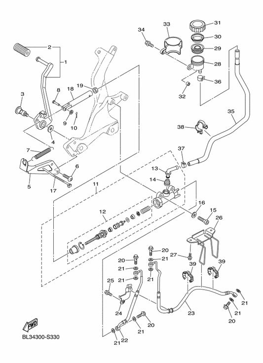Yamaha B33-25895-00 Hose, Reservoir — shown on the Rear Master Cylinder parts diagram