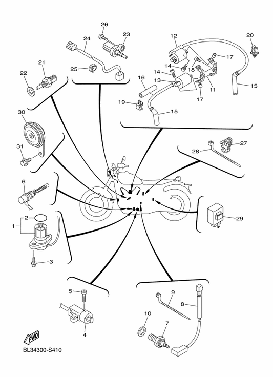 Yamaha BL3-82530-00 Stop Switch Assy — shown on the Electrical 1 parts diagram