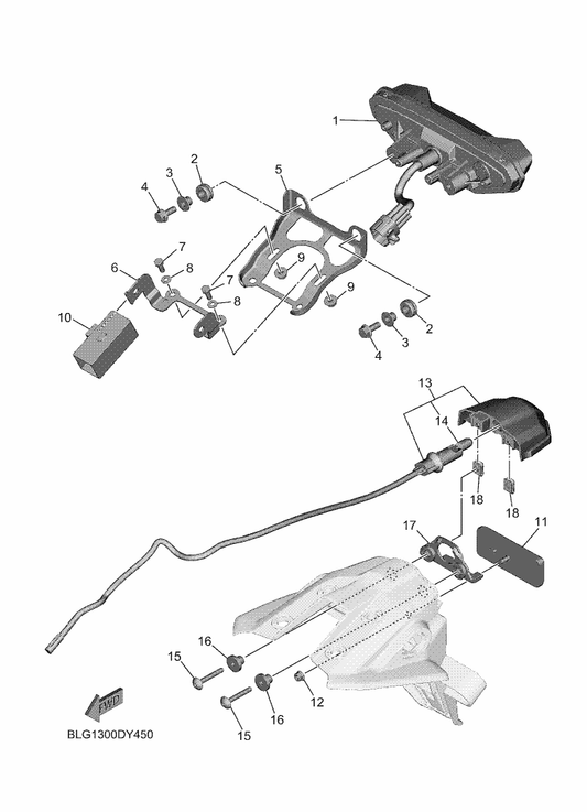 Yamaha B5U-84745-00 Licence Light Unit Assy — shown on the Taillight parts diagram