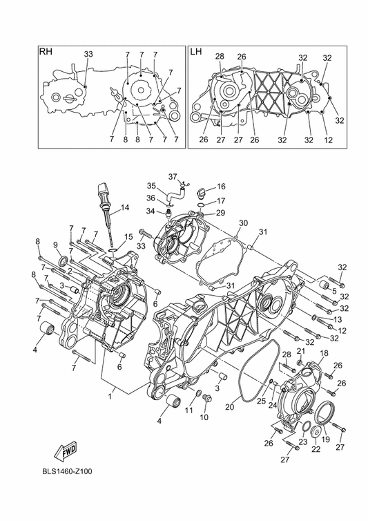 Yamaha 95D32-08045 Bolt, Flange Deep Recess — shown on the Crankcase parts diagram