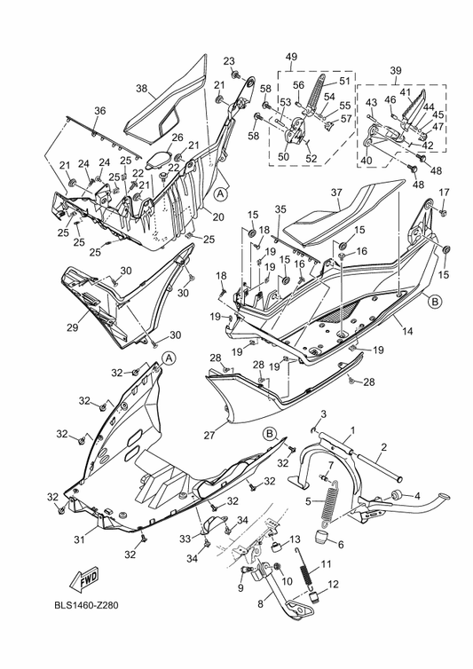 Yamaha BLS-F8385-10 Cover, Lower — shown on the Stand & Footrest parts diagram