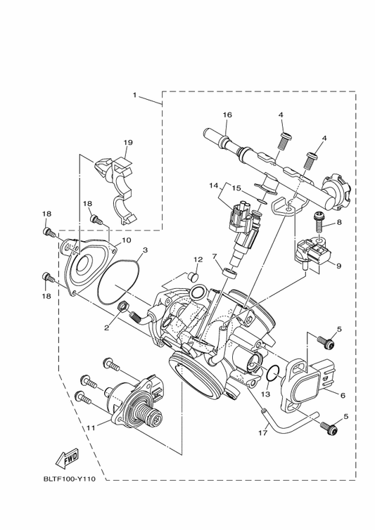 Yamaha B4F-13750-02 Throttle Body Assy — shown on the Throttle Body Assy 1 parts diagram