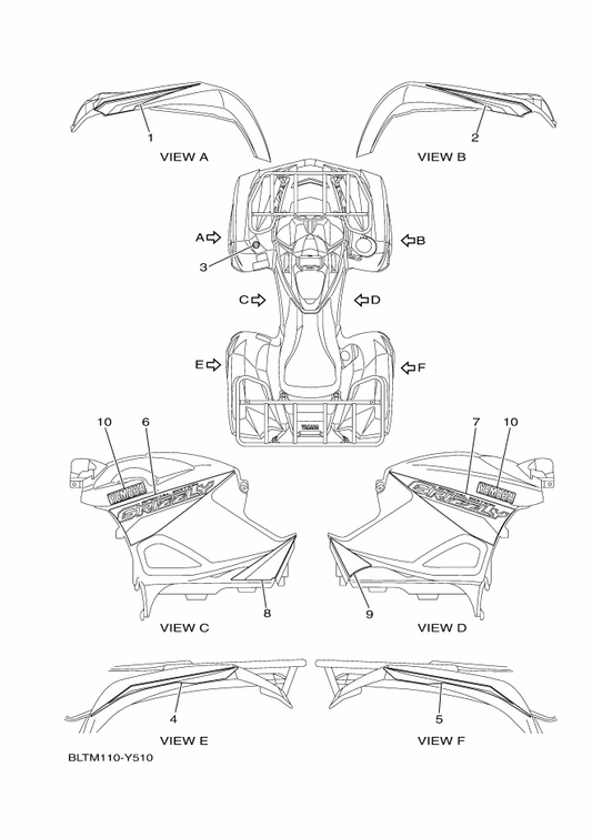 Yamaha BLT-F165G-20 Graphic, Rear (Lh) — shown on the Graphics parts diagram